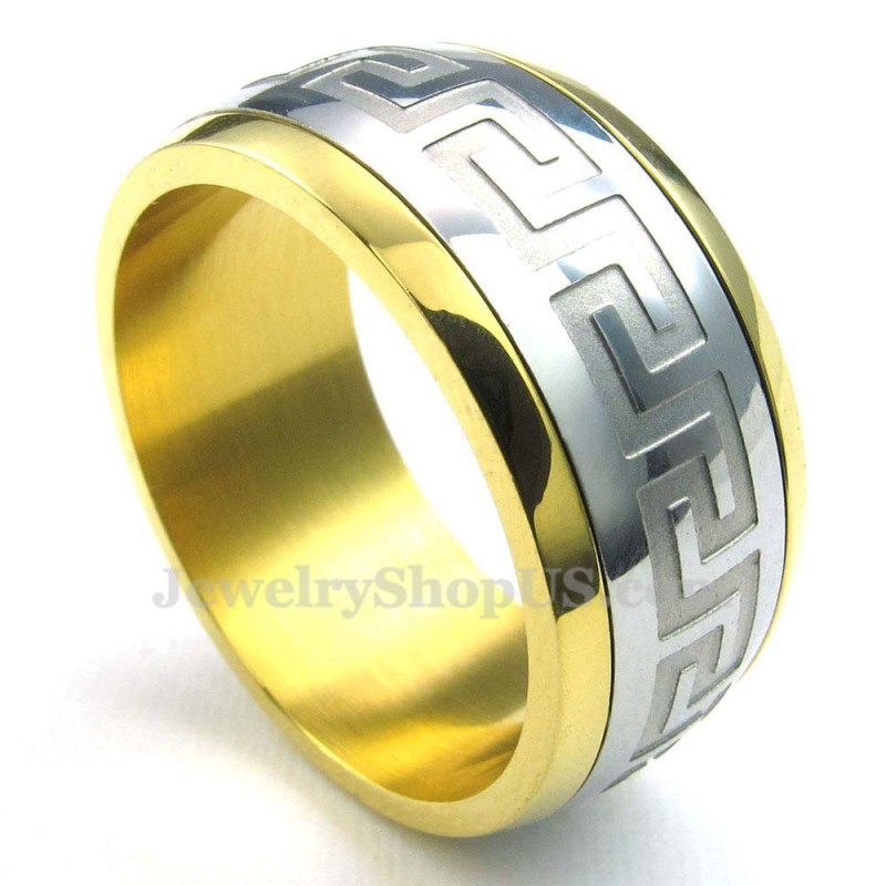 Guld Sølv Titanium Great Wall Mønster Ring
