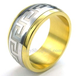 Guld Sølv Titanium Great Wall Mønster Ring