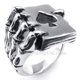 Titanium Skeleton Spøgelseshånd Spar Poker Fingerring
