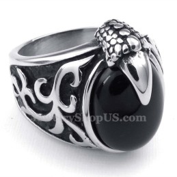 Ring Med Indlagt Sort Agat I Titanium