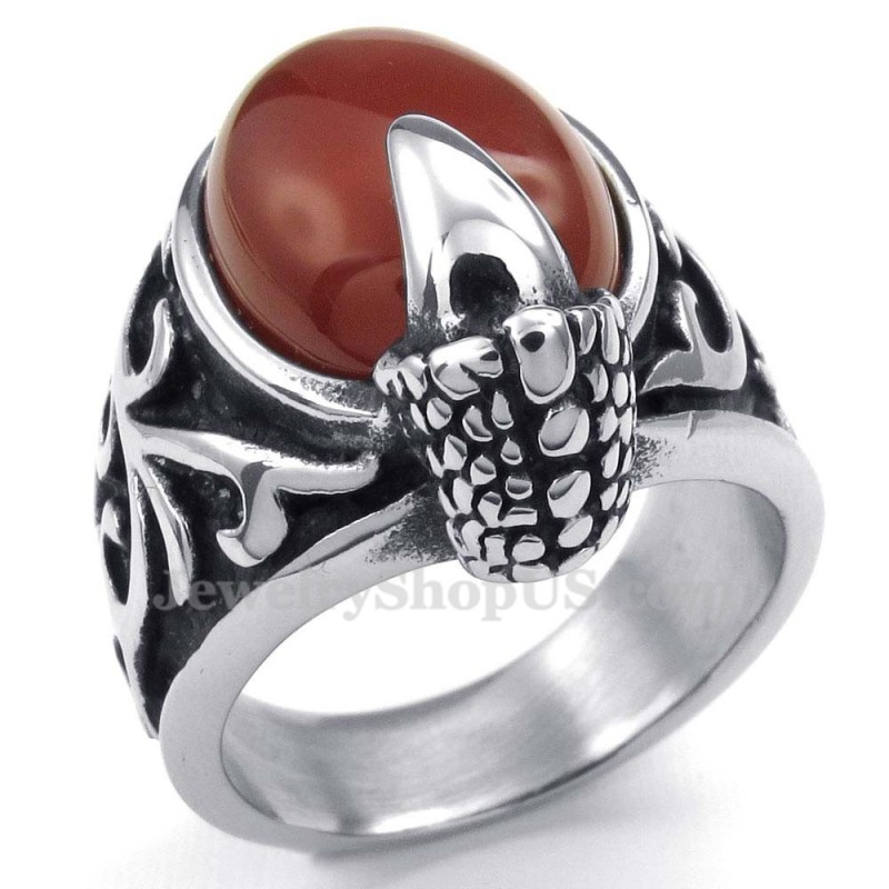 Titanium Rød Agat Indlagt Ring