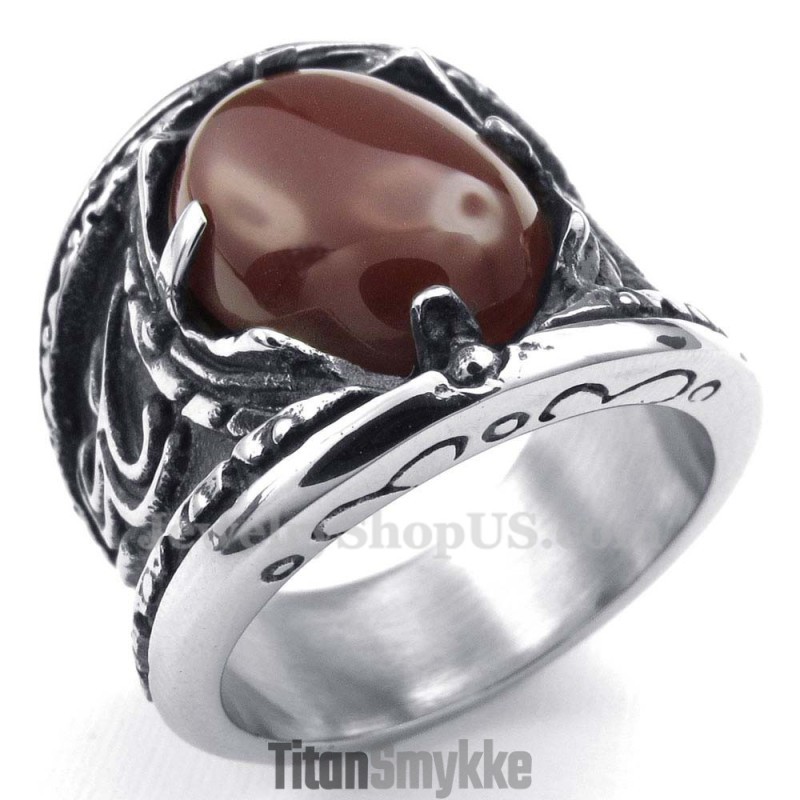 Titanium Rød Agat Indlagt Ring Titanium Rød Agat Indlagt Ring