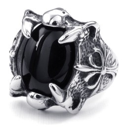 Ring Med Indlagt Sort Agat I Titanium