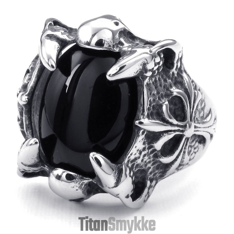 Ring Med Indlagt Sort Agat I Titanium