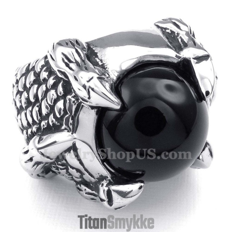 Ring Med Indlagt Sort Agat I Titanium