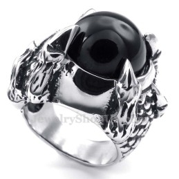 Ring Med Indlagt Sort Agat I Titanium