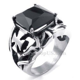 Titaniumring Med Sort Ornamental Sten