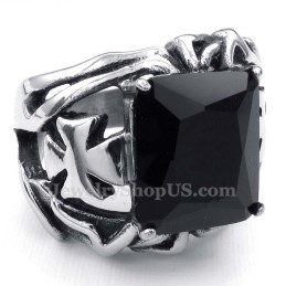 Titaniumring Med Sort Ornamental Sten