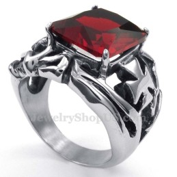 Titaniumring Med Rød Ornamental Sten