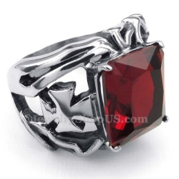 Titaniumring Med Rød Ornamental Sten