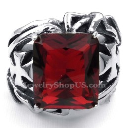 Titaniumring Med Rød Ornamental Sten