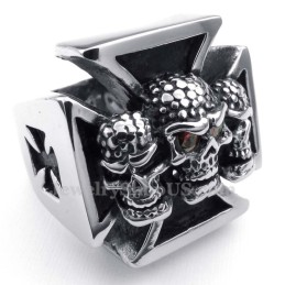 Titanium Kors Kraniering Med Røde Zirkon Øjne