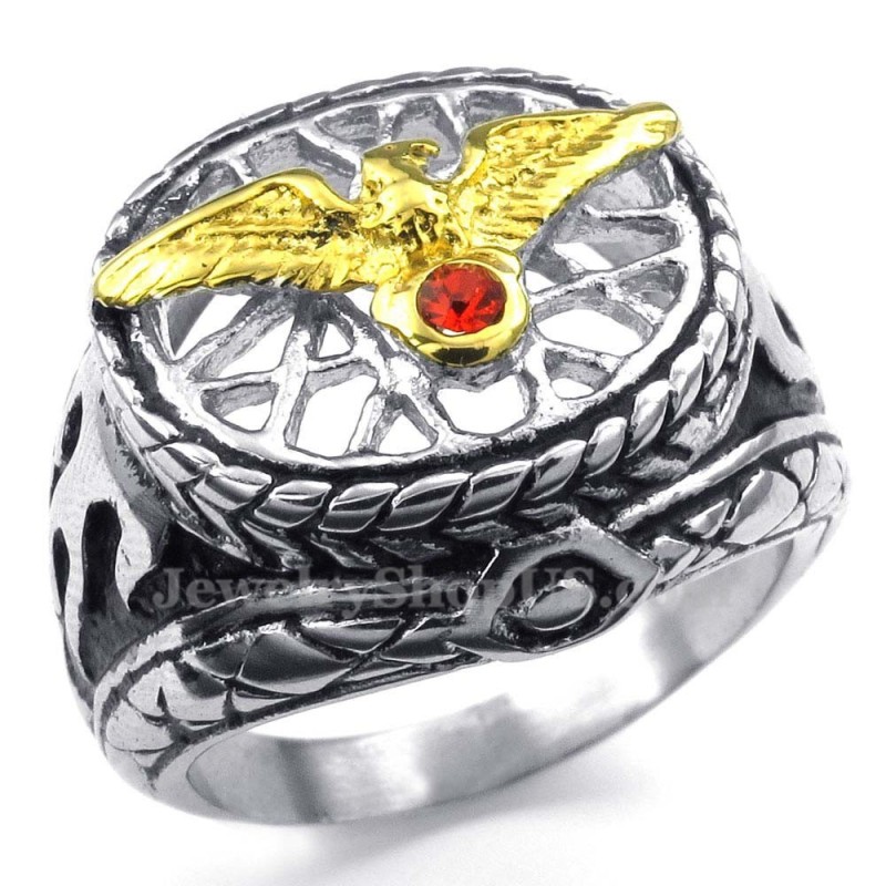 Titanium Guldørn Ring Med Rød Zirkon Titanium Guldørn Ring Med Rød Zirkon