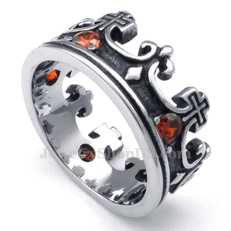 Titanium Kejserlig Krone Ring Med Rød Zirkon Titanium Kejserlig Krone Ring Med Rød Zirkon