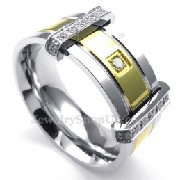 Moderigtig Guld Sølv Titanium Ring Med Rhinsten