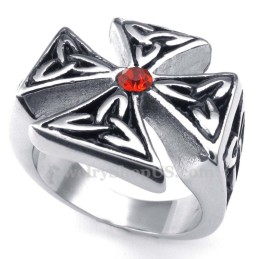 Titanium Korsring Med Rød Zirkon