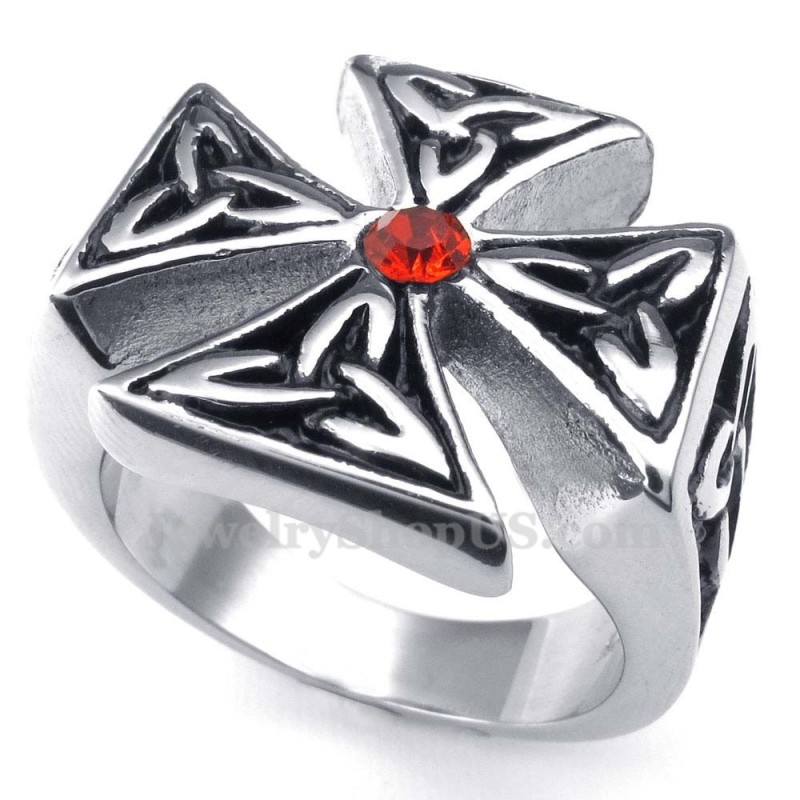 Titanium Korsring Med Rød Zirkon
