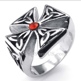 Titanium Korsring Med Rød Zirkon