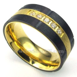 Guld Sort Titanium Ring Med Hvid Zirkon