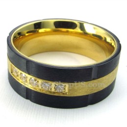 Guld Sort Titanium Ring Med Hvid Zirkon