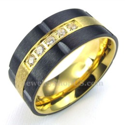 Guld Sort Titanium Ring Med Hvid Zirkon