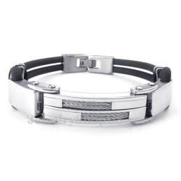 Sølv Sort Titanium Armbånd Med Trådlæder
