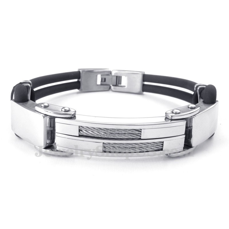 Sølv Sort Titanium Armbånd Med Trådlæder Sølv Sort Titanium Armbånd Med Trådlæder