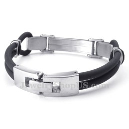 Sølv Sort Titanium Armbånd Med Trådlæder