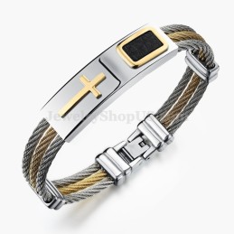 Herrearmbånd Med Titanium Og Guldkors C785