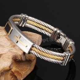 Herrearmbånd Med Titanium Og Guldkors C785