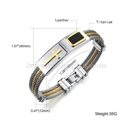 Herrearmbånd Med Titanium Og Guldkors C785