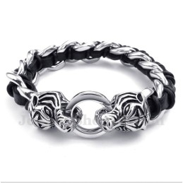 Herrearmbånd Med Titanium Og Tigerhoved I Læder