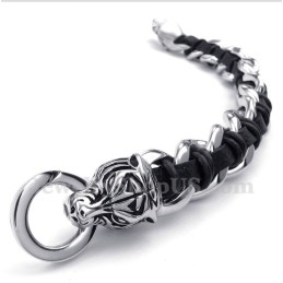 Herrearmbånd Med Titanium Og Tigerhoved I Læder