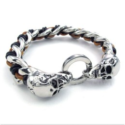 Armbånd Med Titaniumkranie I Læder Til Mænd