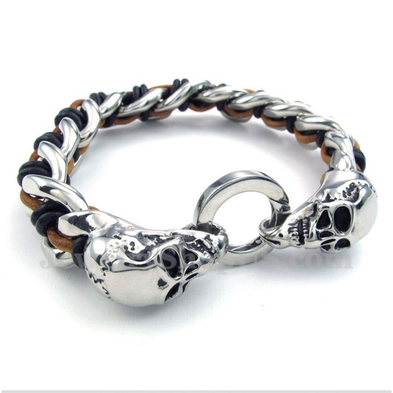 Armbånd Med Titaniumkranie I Læder Til Mænd