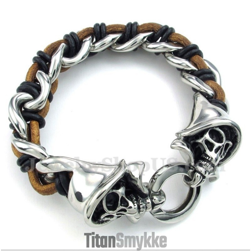 Herrearmbånd I Titanium Med Leen-Læder