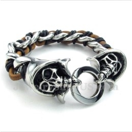 Herrearmbånd I Titanium Med Leen-Læder