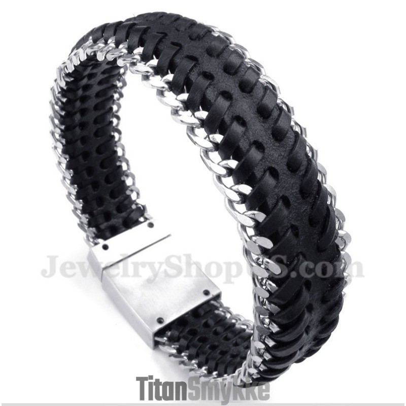 Herrearmbånd I Sort Titaniumlæder