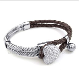 Herrearmbånd I Titanium Med Hjerteformet Læder