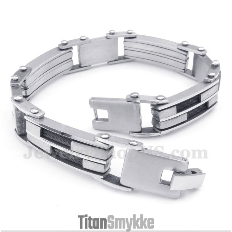 Herrearmbånd I Sort Titanium Med Kabel