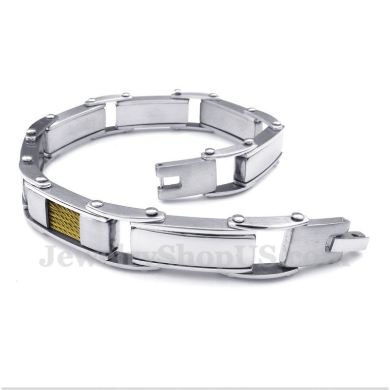 Herrearmbånd Med Titanium- Og Guldkabel Herrearmbånd Med Titanium- Og Guldkabel