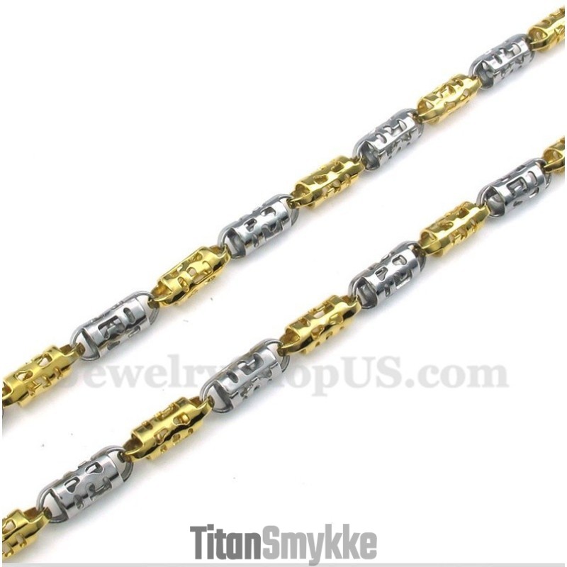 Herrehalskæde Med Hul Cylinder I Titanium Og Guld