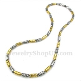 Herrehalskæde Med Hul Cylinder I Titanium Og Guld