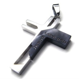 Elsker Dig Jesus Kors Titanium Vedhæng (Sort)