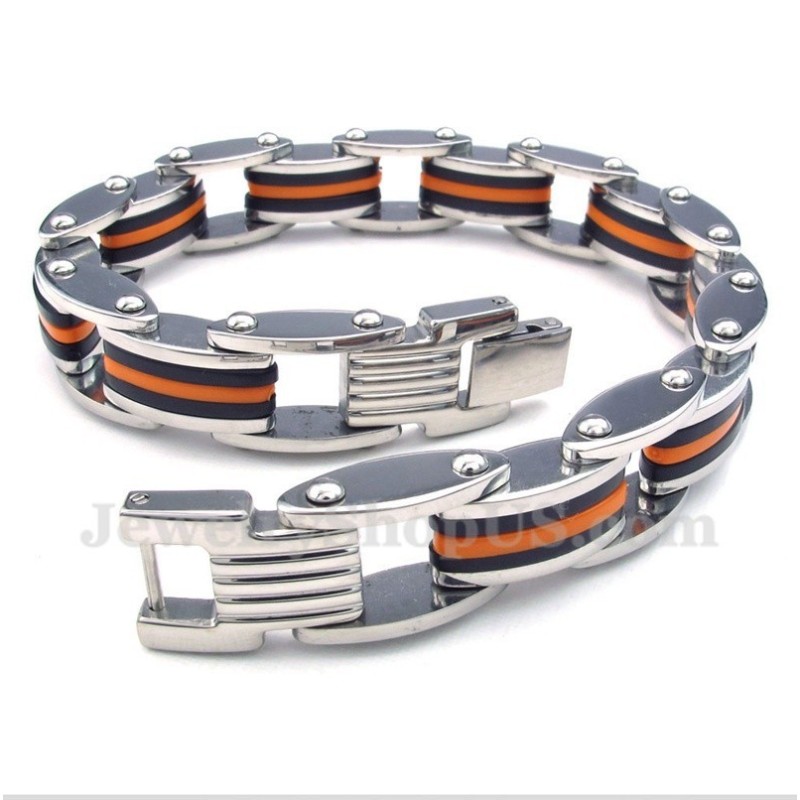 Herrearmbånd I Titanium, Orange Og Sort Gummi Herrearmbånd I Titanium, Orange Og Sort Gummi