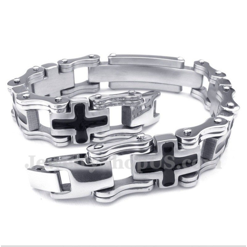 Herrearmbånd Med Sort Kors I Titanium