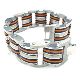 Herrearmbånd I Titanium, Orange Og Sort Gummi