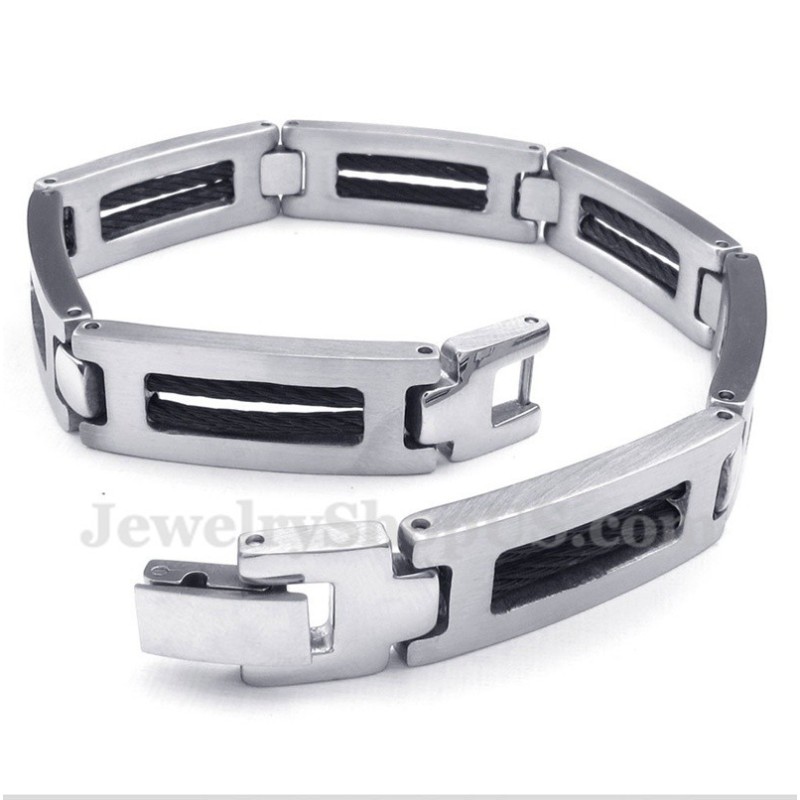 Herrearmbånd I Sort Titanium Med Kabel Herrearmbånd I Sort Titanium Med Kabel