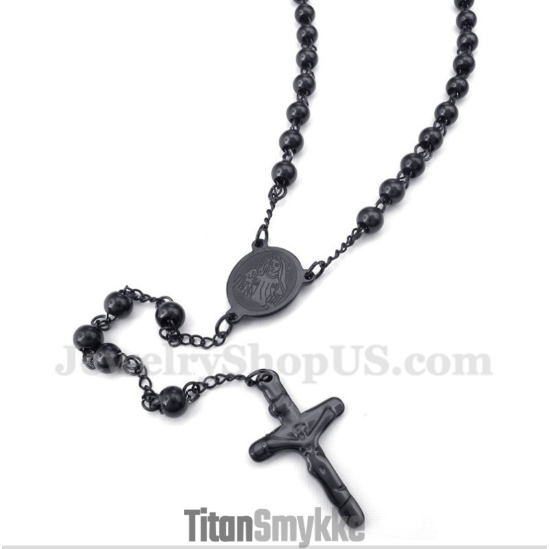 Herre Titanium Sort Jesus Halskæde Herre Titanium Sort Jesus Halskæde