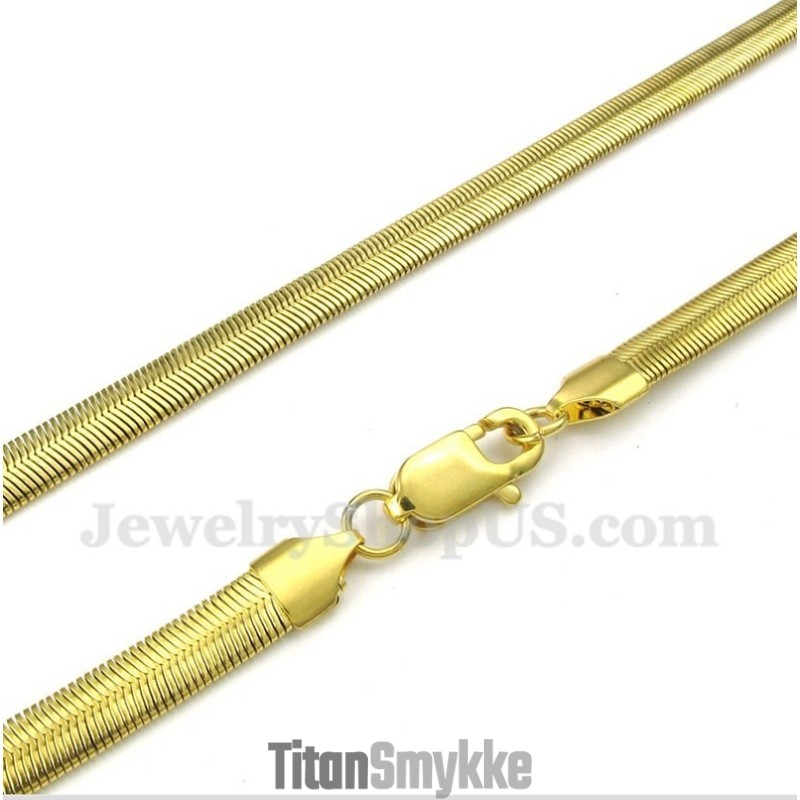 Herrehalskæde Med Slangemotiv I Titanium Og Guld, 50 Cm
